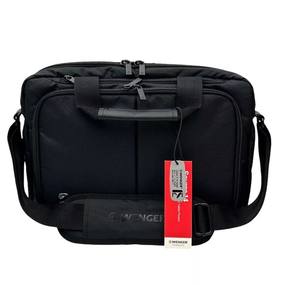 WENGER 14in Laptop Briefcase with Tablet Pocket Black Padded Interior Adjustable - Picture 1 of 12